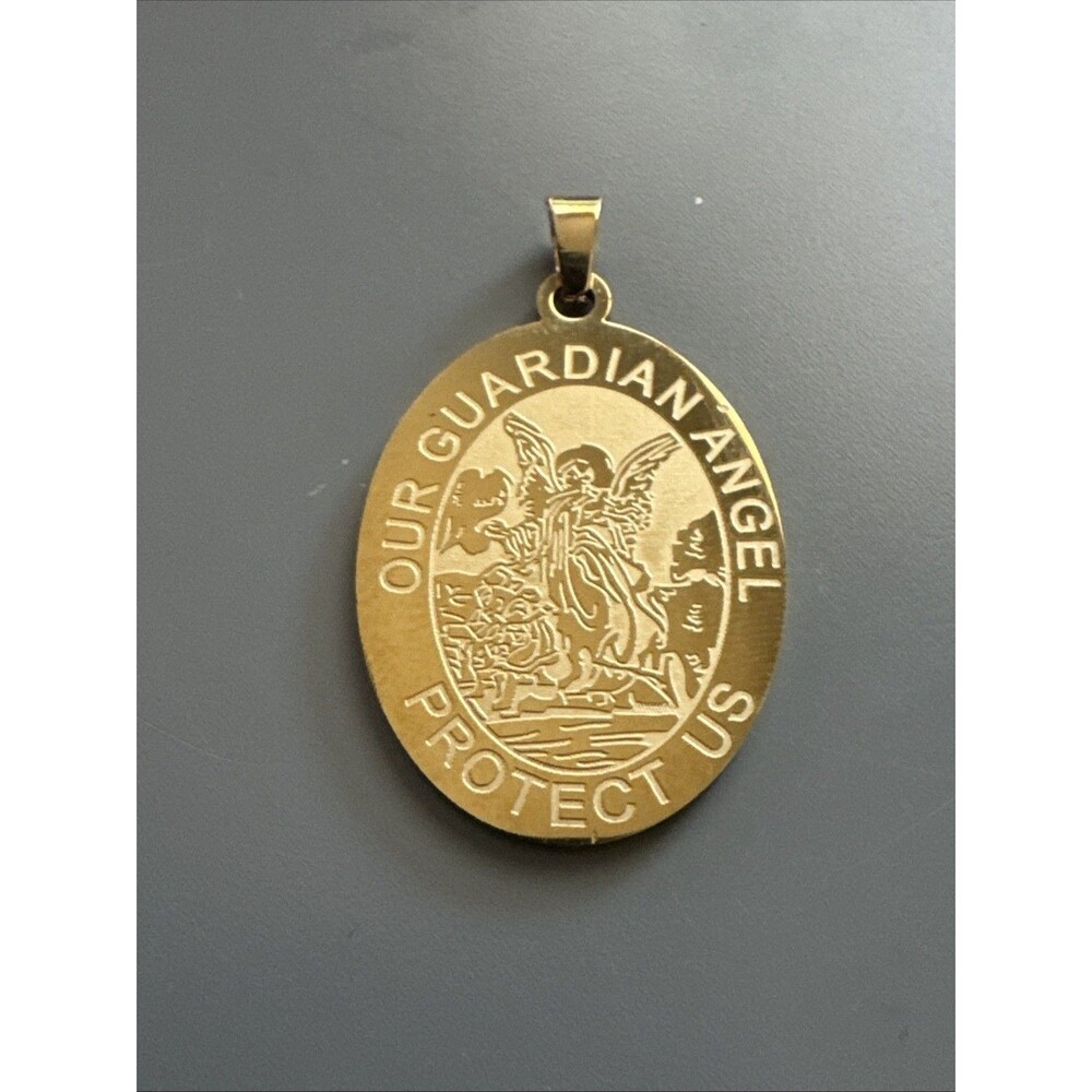 Our Guardian Angel Gold Tone Pendant 24 Inch Necklace Faith Religious Unisex